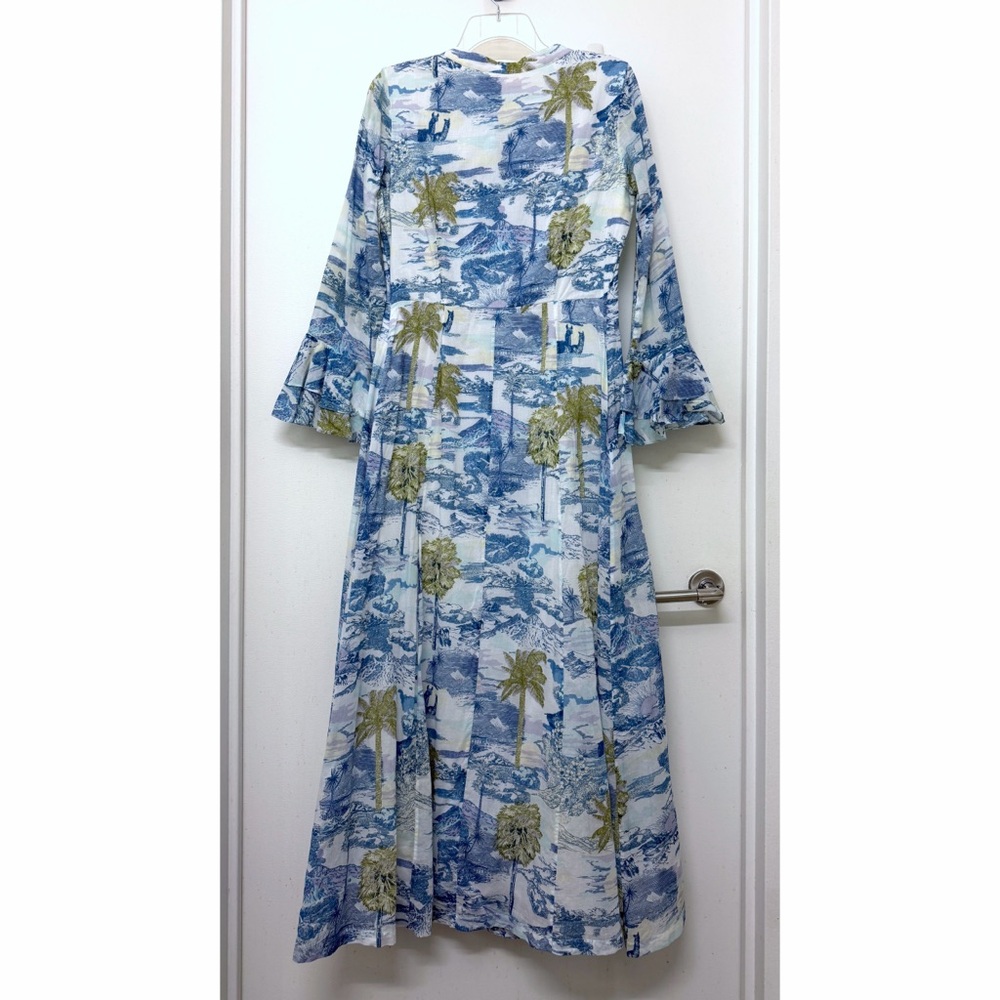 Emporio Sirenuse Tracey Vesuvius Caftan Maxi Dress Blue Volcano Floral Print M L - Picture 11 of 16